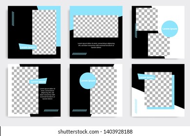 Editable square abstract geometric banner template. Minimalist design background in dark and light blue color. Vector illustration. Suitable for social media post and cover, web internet brochure.