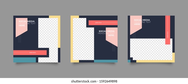 Editable square abstract geometric banner template for social media post.  Promotion Brand Fashion. Stories. Marketing. Vector Illustration 