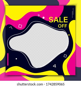 Editable square abstract geometric banner template. Minimalist design background in dark and light blue color. Vector illustration. Suitable for social media post and cover, web internet brochure.