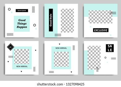 Editable square abstract geometric shape banner template. Turquoise frame color in white background. Minimal design background vector illustration for social media post, stories, story, brochure.