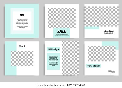 Editable square abstract geometric shape banner template. Turquoise frame color in white background. Minimal design background vector illustration for social media post, stories, story, brochure.