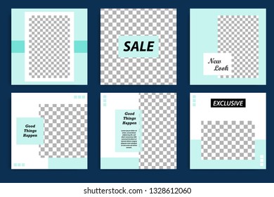 Editable square abstract geometric shape banner template. Turquoise frame color in white background. Minimal design background vector illustration for social media post, stories, story, brochure.