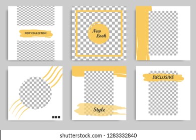 Editable square abstract vintage, rustic banner template for social media post. Golden yellow frame with black and white background. Minimal design background vector illustration