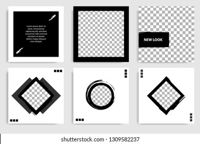 Editable square abstract vintage, rustic banner template for social media post. Black and white background color. Minimal design background vector illustration. Vector illustration with photo college.
