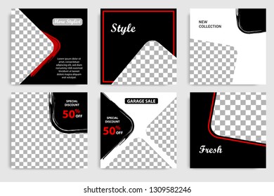 Editable square abstract vintage, rustic banner template for social media post. Black and white background color. Minimal design background vector illustration. Vector illustration with photo college.