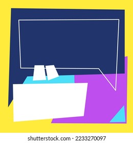 Editable square banner template.  blue and yellow background color with stripes shape.  Suitable for social media post, and web design. Vector illustration.