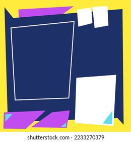 Editable square banner template.  blue and yellow background color with stripes shape.  Suitable for social media post, and web design. Vector illustration.