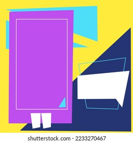 Plantilla de banner cuadrado editable.  color de fondo azul y amarillo con forma de rayas.  Adecuado para publicaciones en medios sociales, y diseño web. Ilustración vectorial.