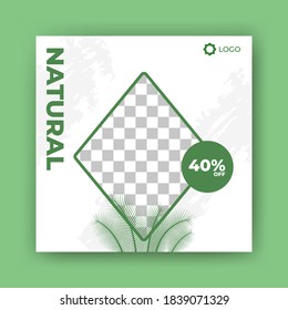 Editable square banner design. Natural cosmetic post template vector design with photo collage. Usable for social media, background and internet ad