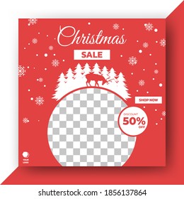Editable square banner design template. Christmas sale social media template . Flat design vector with photo collage. Usable for social media, banner and web internet ads.
