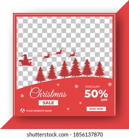 Editable square banner design template. Christmas sale social media template . Flat design vector with photo collage. Usable for social media, banner and web internet ads.