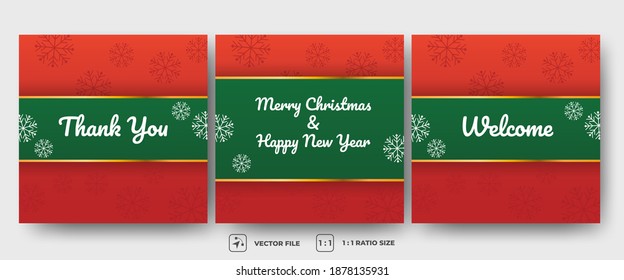 Editable square banner design template. Merry christmas and happy new year, welcome, thank you background. Perfect for social media and card.