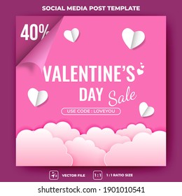 Editable square banner design. Valentine's day sale banner design with love decoration. Suitable for social media, banner, and web internet ads. Flat design vector.