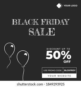 Editable square banner. Hand drawn style black friday sale square banner. Usable for social media post, banner and internet ads.