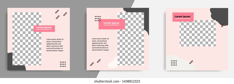 Editable square banner layout template - abstract, minimal, modern design background in pink color with memphis pattern. Suitable for social media post, stories, story, flyer. Vector illustration