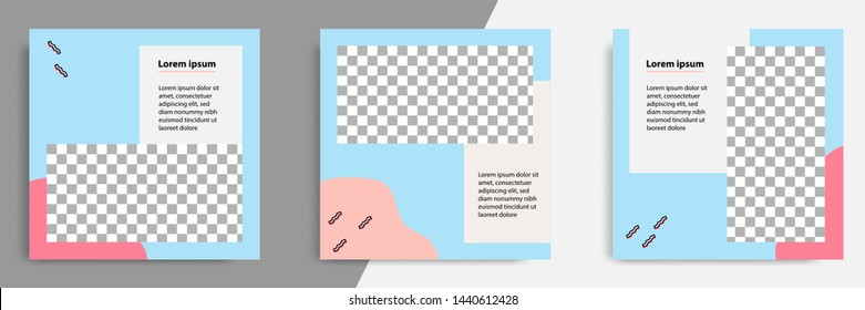 Editable square banner layout template - abstract, minimal, modern design background in blue color with memphis pattern. Suitable for social media post, stories, story, flyer. Vector illustration