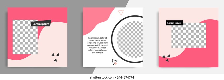 Editable square banner layout template - abstract, minimal, modern design background in pink color with wave, circle and triangle shape. For social media post, stories, story, flyer. Vector 