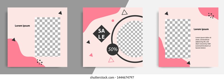 Editable square banner layout template - abstract, minimal, modern design background in pink color with wave, circle and triangle shape. For social media post, stories, story, flyer. Vector 