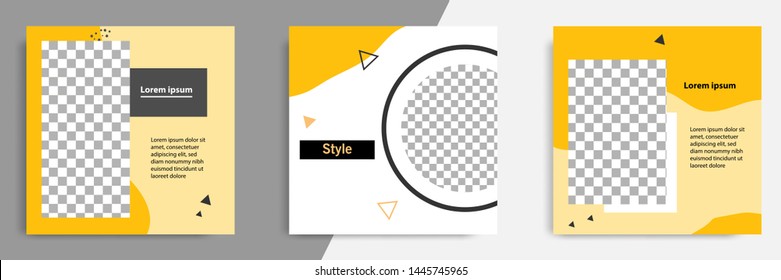 Editable square banner layout template - abstract, minimal, modern design background in yellow, orange color with wave, circle, triangle shape. For social media post, stories, story, flyer. Vector
