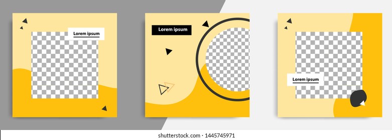 Editable square banner layout template - abstract, minimal, modern design background in yellow, orange color with wave, circle, triangle shape. For social media post, stories, story, flyer. Vector