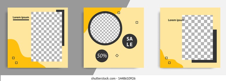 Editable square banner layout template - abstract, minimal, modern design background in yellow color with wave, square, circle shape. For social media post, stories, story, flyer. Vector illustration