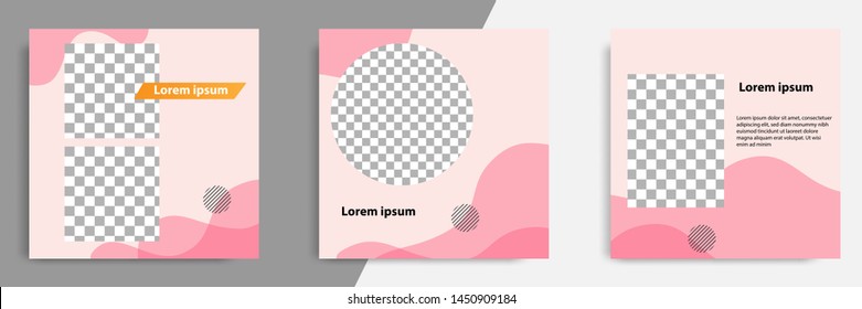 Editable square banner layout template - abstract, minimal, modern design background in pink color with wave, circle shape. Suitable for social media post, stories, story, flyer. Vector illustration