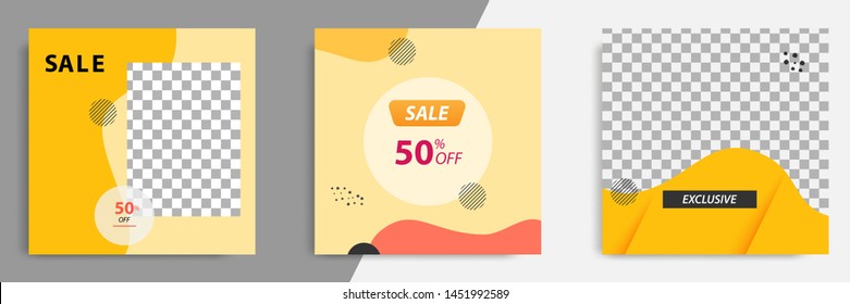 Editable square banner layout template - abstract, minimal, modern design background in yellow color with wave, circle shape. Suitable for social media post, stories, story, flyer. Vector illustration