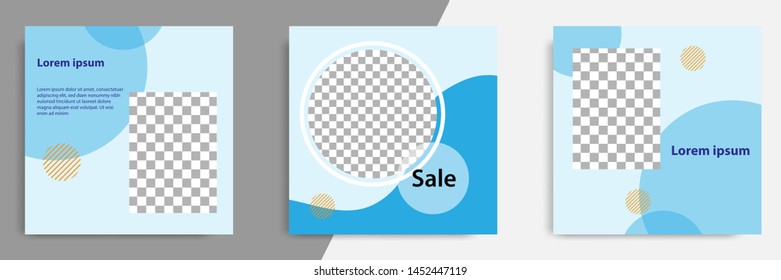Editable square banner layout template - abstract, minimal, modern design background in blue color with wave, circle shape. Suitable for social media post, stories, story, flyer. Vector illustration