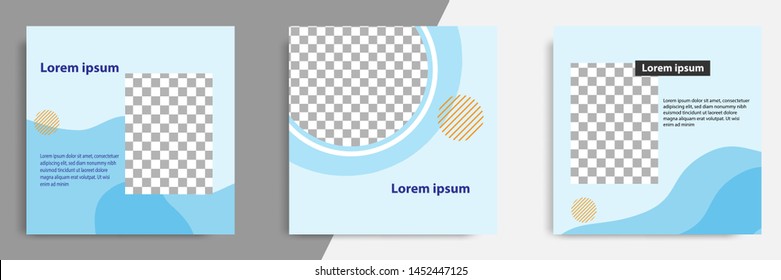 Editable square banner layout template - abstract, minimal, modern design background in blue color with wave, circle shape. Suitable for social media post, stories, story, flyer. Vector illustration