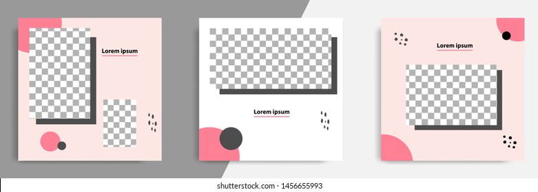 Editable square banner layout template - abstract, modern design background in pink black color with wave, circle shape. Suitable for social media post, stories, story, flyer. Vector illustration