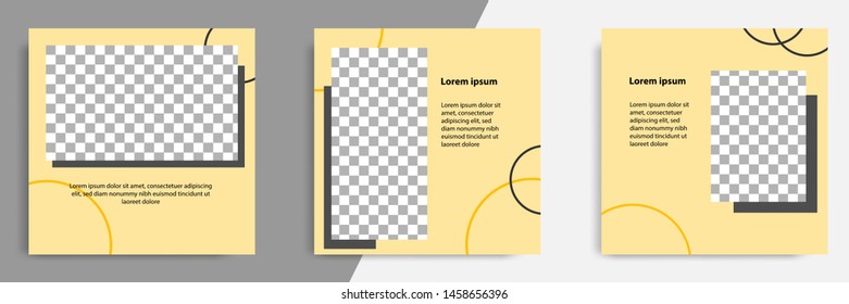 Editable square banner layout template - minimal modern design background in yellow color with circle line shape. Suitable for social media post, stories, story, flyer. Vector illustration