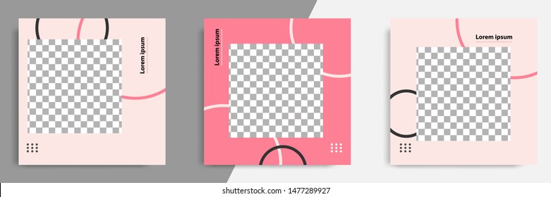 Editable square banner layout template - minimal modern design background in peach pink color with circle line shape. Suitable for social media post, stories, story, flyer. Vector illustration