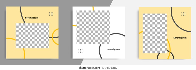 Editable square banner layout template - minimal modern design background in yellow color with black orange circle line shape. Suitable for social media post, stories, flyer. Vector illustration