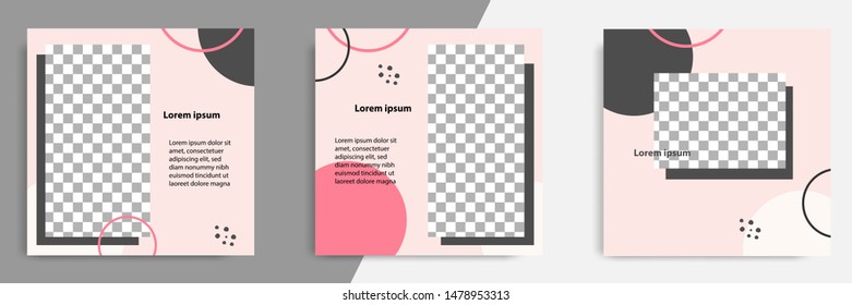 Editable square banner layout template - minimal modern design background in peach pink color with circle line shape. Suitable for social media post, stories, story, flyer. Vector illustration