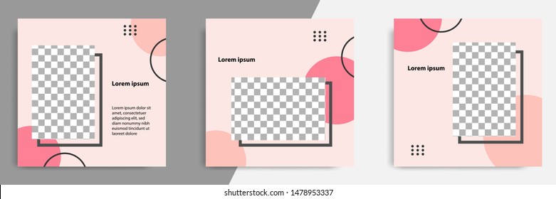 Editable square banner layout template - minimal modern design background in peach pink color with circle line shape. Suitable for social media post, stories, story, flyer. Vector illustration