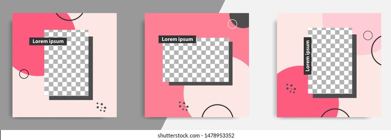 Editable square banner layout template - minimal modern design background in peach pink color with circle line shape. Suitable for social media post, stories, story, flyer. Vector illustration