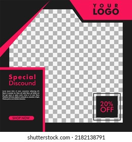 Editable square banner layout template - abstract, minimal, modern design background in pink and black color. Suitable for social media post, stories, story, flyer. Vector illustration.