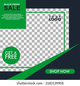 Editable square banner layout template - abstract, minimal, modern design background in green and black color. Suitable for social media post, stories, story, flyer. Vector illustration
