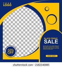 Editable square banner layout template - abstract, minimal, modern design background in yellow and blue color. Suitable for social media post, stories, story, flyer. Vector illustration