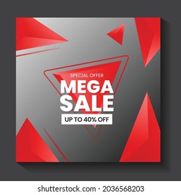 Bearbeitbare quadratische Bannervorlage mit 3D-Dreiecksformen. Fashion Sale Social Media Post Design Vorlage in roter Farbe. Social Media-Banner-Vorlage kann für den Verkauf Banner, Foto, Website.
