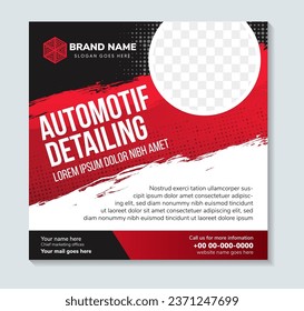 editable square banner template. automotive detailing poster with black, red and white color background. gradient design vector with photo collage. Usable for social media, story and web internet ads.