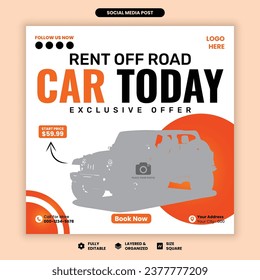 Editable square banner template. Car rental banner with a black and orange background Flat design vector with photo collage. Usable for social media, stories, and web internet ads.