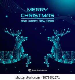 Editable square banner template.  Christmas banner with deer polygon futuristic illustration. Usable for social media feed, banner and web.