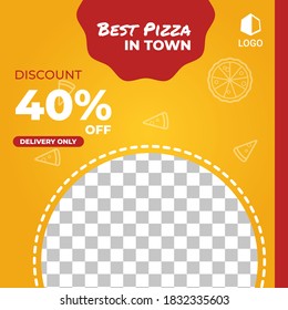 Editable square banner template design with pizza theme. Flat design background vector isolated. Usable for social media restaurant, food store and culinary promotion