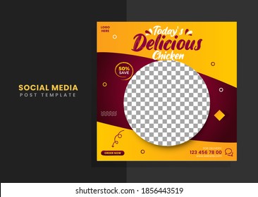 Editable square banner template design for food post. Suitable for Social Media Post restaurant and culinary digital Promotion. Colorful background and shape vector design.