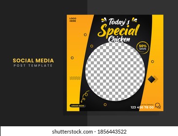 Editable square banner template design for food post. Suitable for Social Media Post restaurant and culinary digital Promotion. Colorful background and shape vector design.