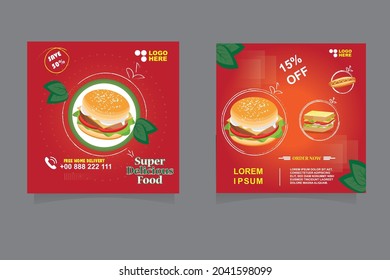 Editable square banner template design for food post suitable for Social Media Post restaurant and culinary digital Promotion.