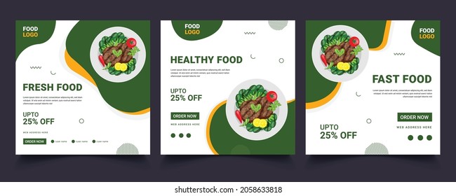 Editable square banner template design for food. Suitable for Social Media Post restaurant and culinary digital Promotion. Black and Green background color shape vector.