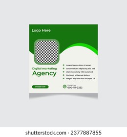 Plantilla de banner cuadrado editable. Banner de la Agencia de Marketing Digital con fondo de color degradado. Vector de diseño plano con collage de fotos. Usable para medios sociales, historias y anuncios de internet.