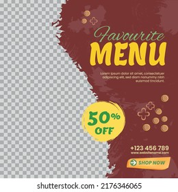 Editable Square banner template. Favorite menu social media post promotion. Vector illustration with a photo place